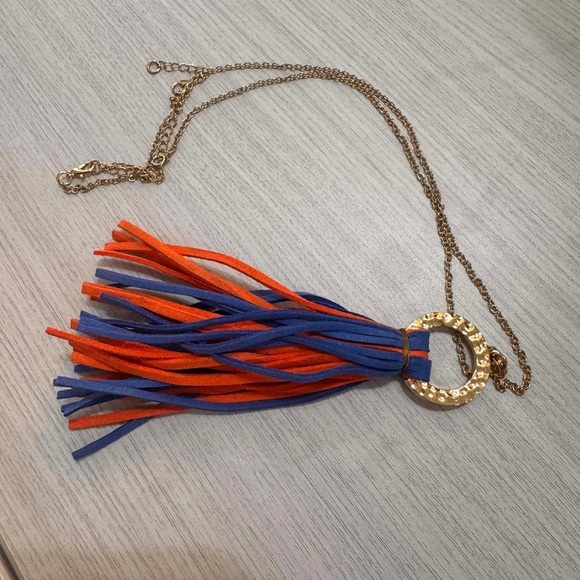 Gold Tone Necklace with Blue and Orange Tassels - Picture 3 of 4